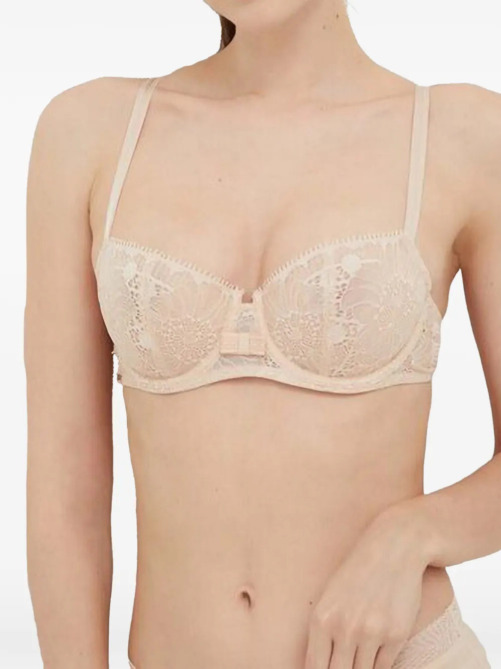 Chantelle lace-overlay bow-detail bra - Nude