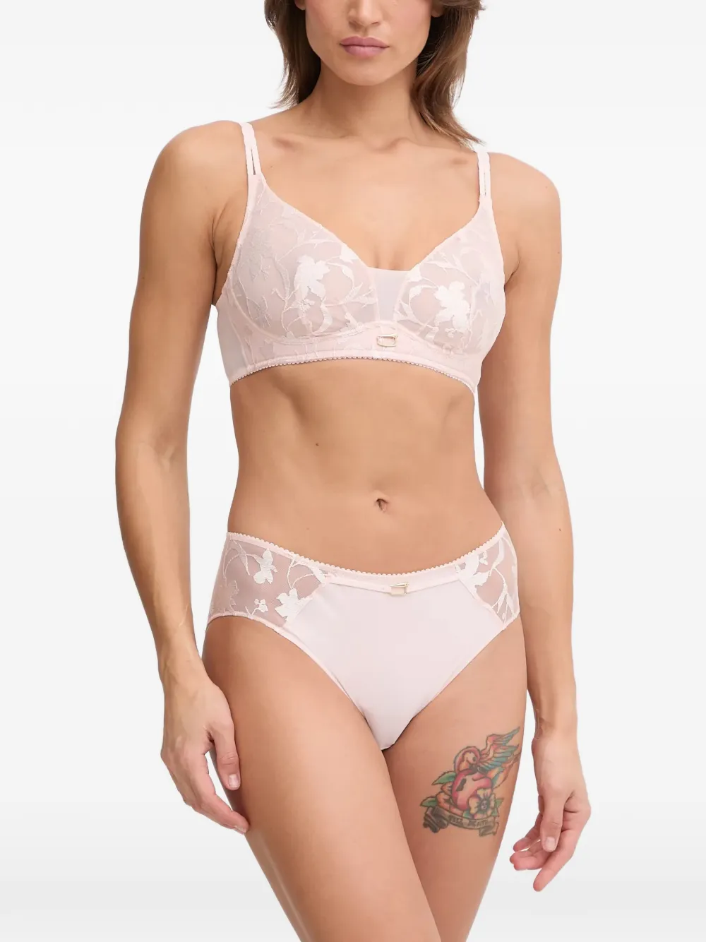 Chantelle Idyll floral-lace mesh-panel bra - Rose