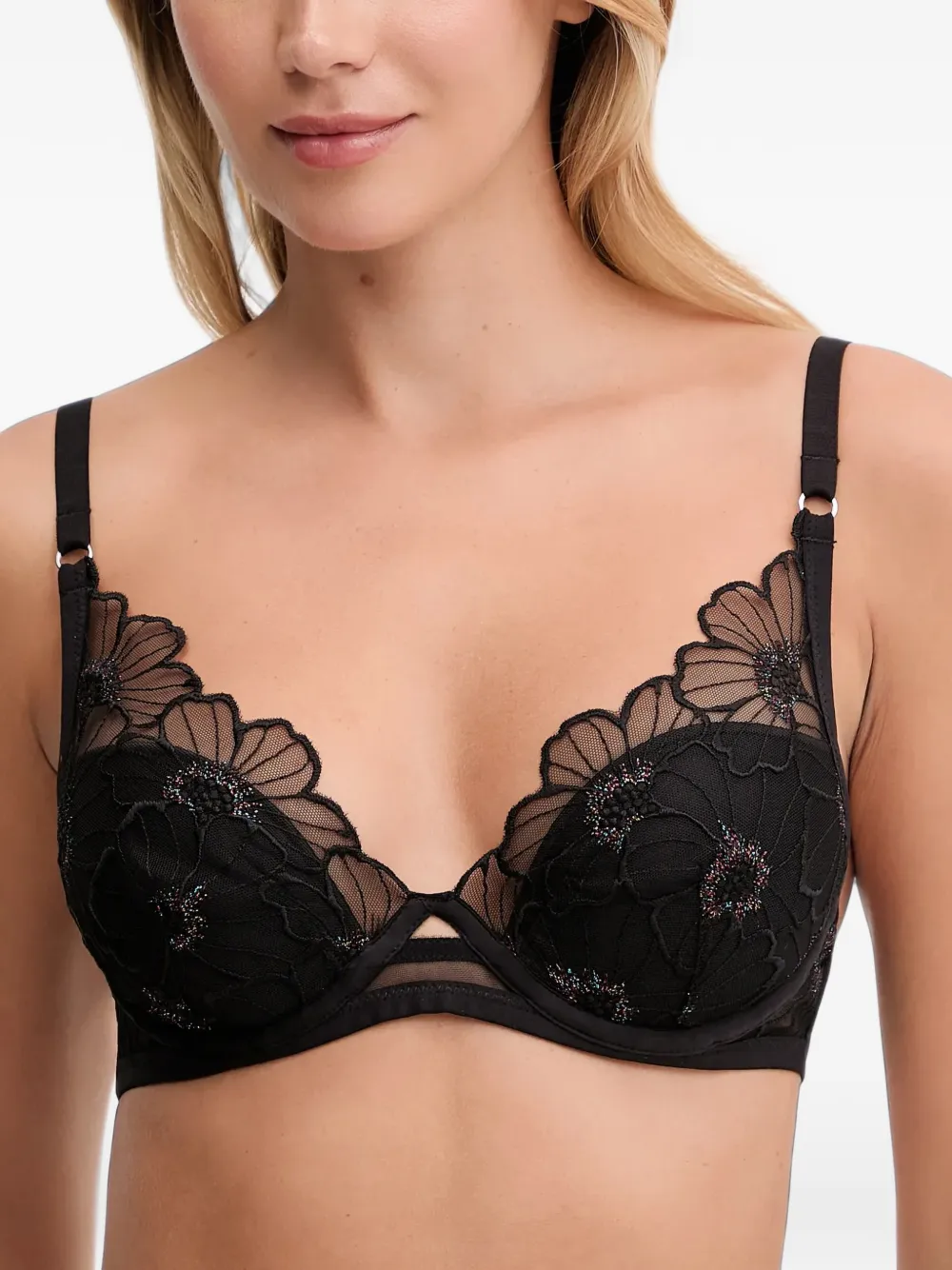 Chantelle floral-embroidered mesh bra - Nero