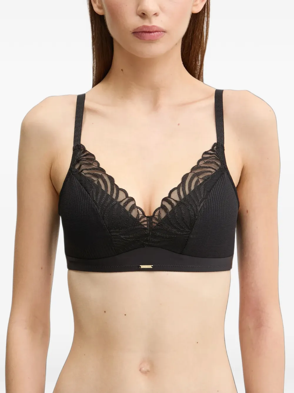 Chantelle Legend lace-trim ribbed bra - Nero