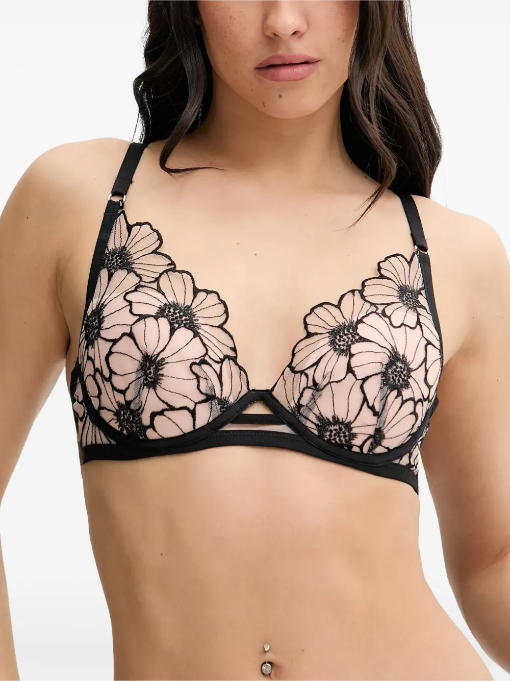 Chantelle Pulp Lush floral-embroidered mesh bra - Toni neutri