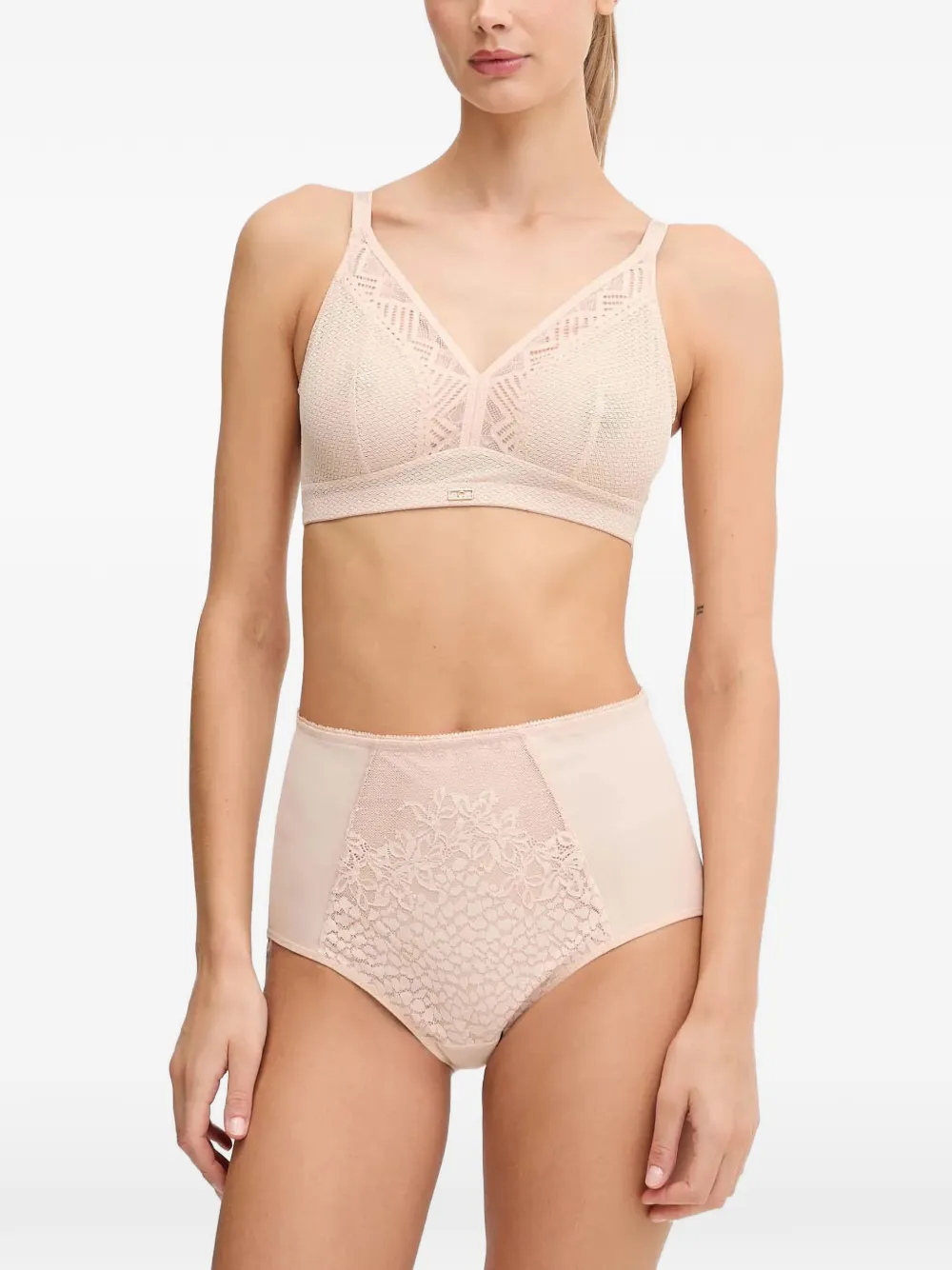 Chantelle Origins lace-panelled V-neck bra Beige