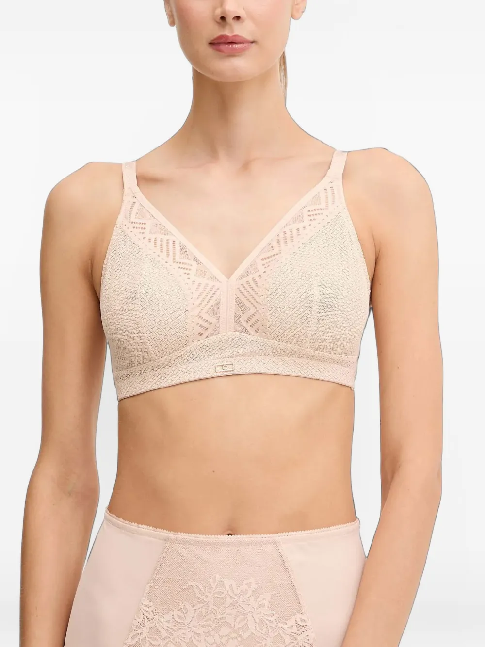 Chantelle Origins lace-panelled V-neck bra - Toni neutri