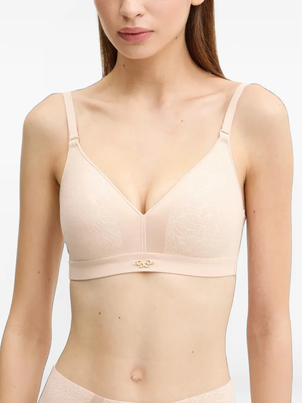 Chantelle lace-panelled wireless bra - Nude