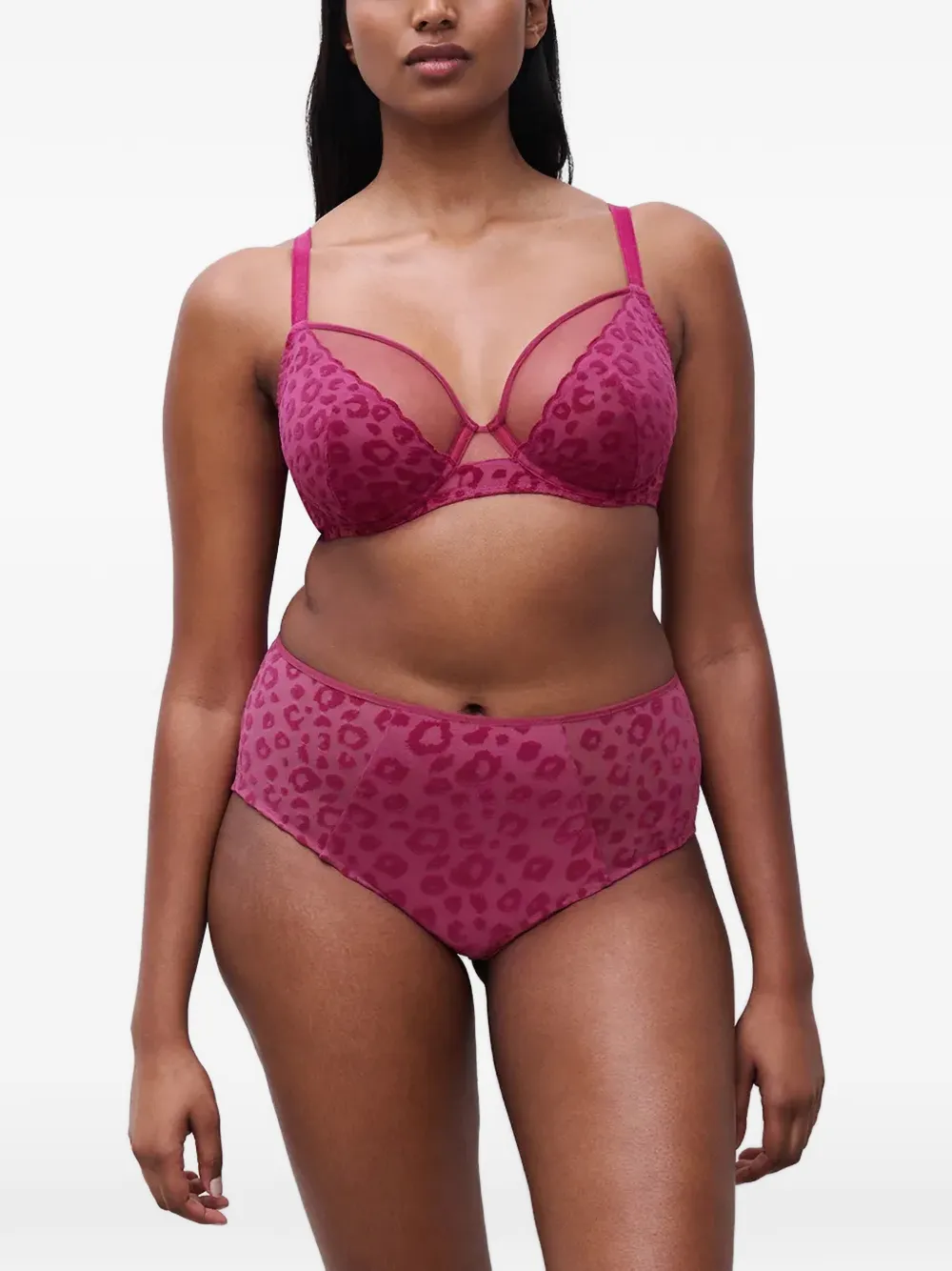 Chantelle leopard-print mesh-panel bra - Rosa