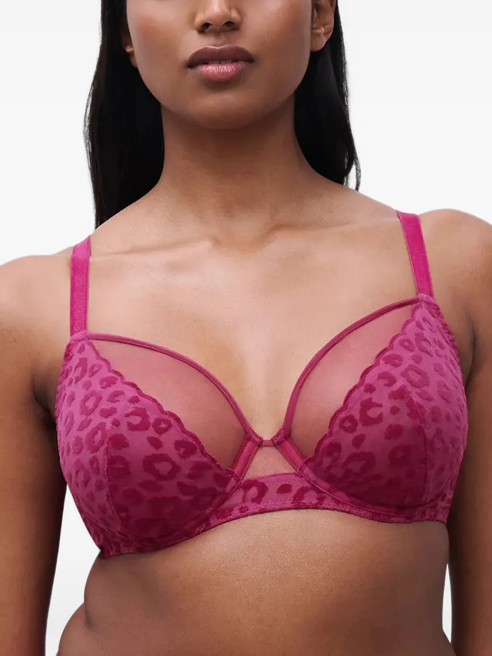 Chantelle leopard-print mesh-panel bra - Rosa