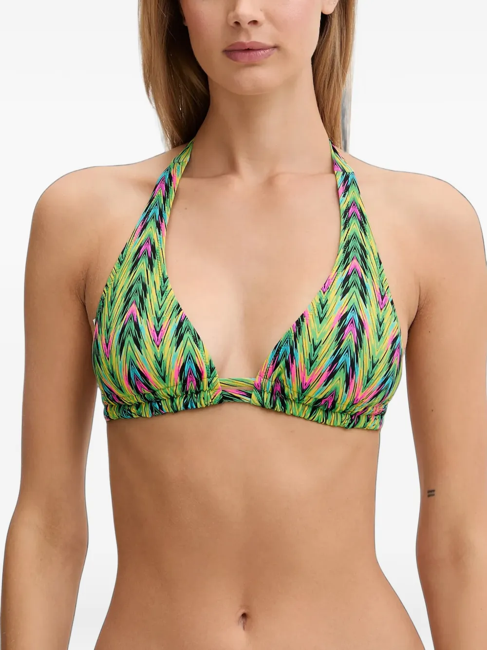 Chantelle Easy Pop chevron-print halterneck bikini Groen