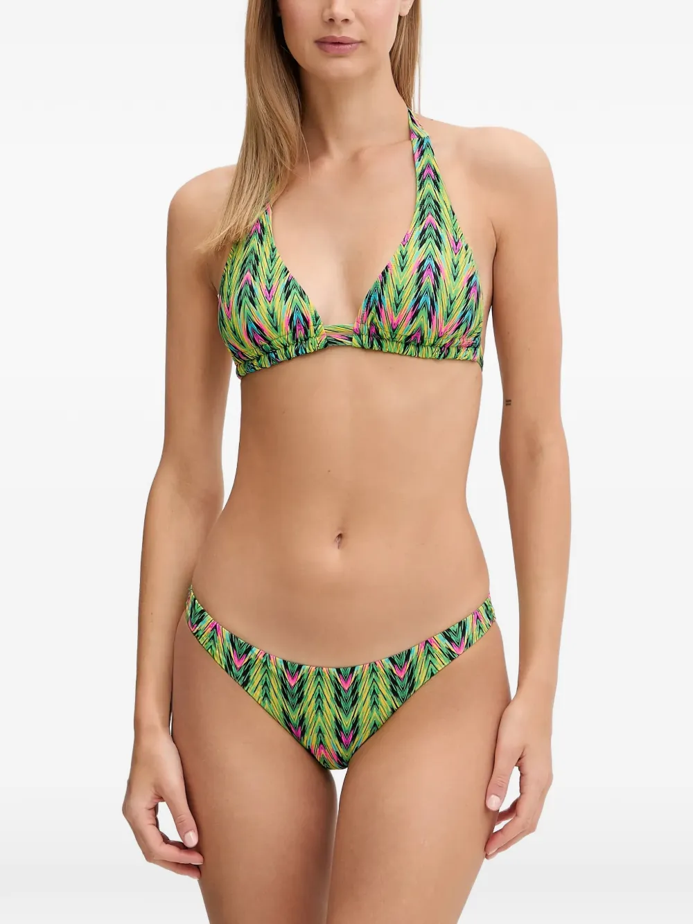 Chantelle Easy Pop chevron-print halterneck bikini - Verde