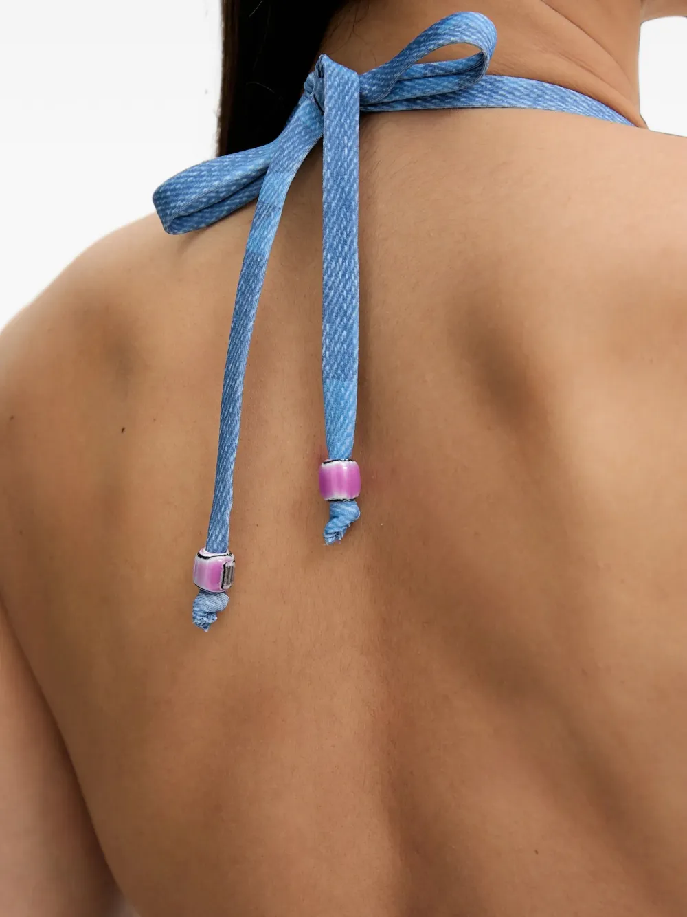 Chantelle Easy Pop denim-print halterneck bikini top Blauw