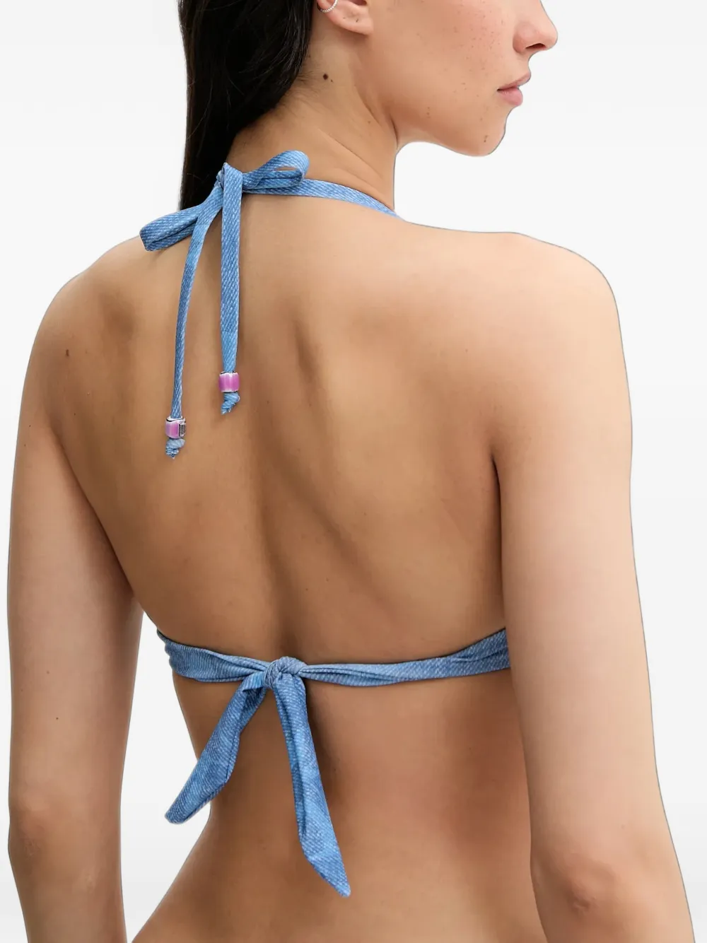 Chantelle Easy Pop denim-print halterneck bikini top Blauw