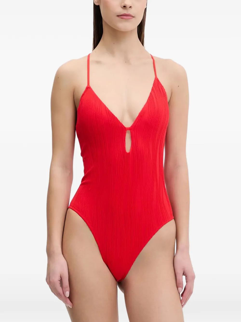 Chantelle crinkled-finish cut-out swimsuit - Rot