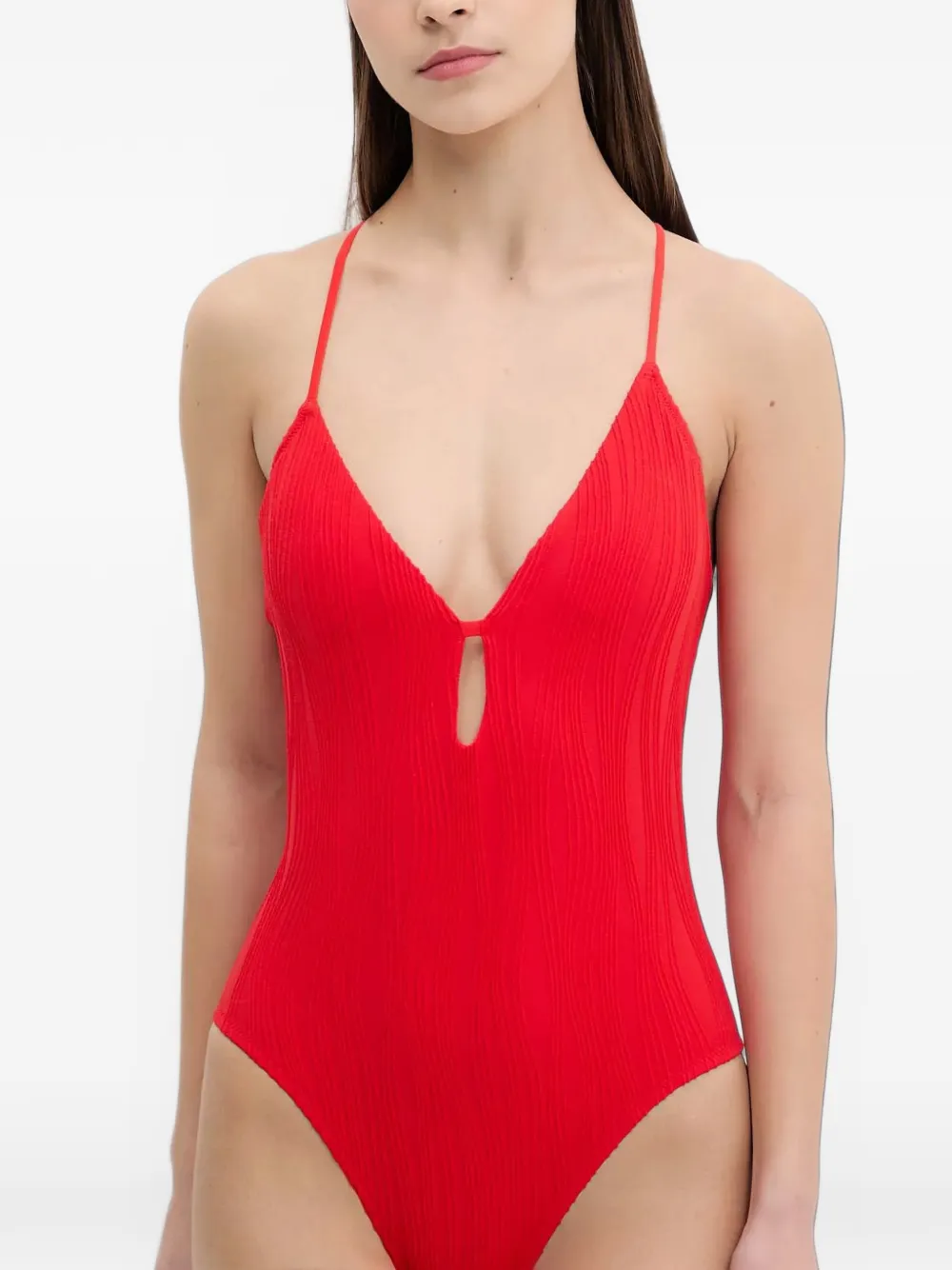 Chantelle crinkled-finish cut-out swimsuit Rood