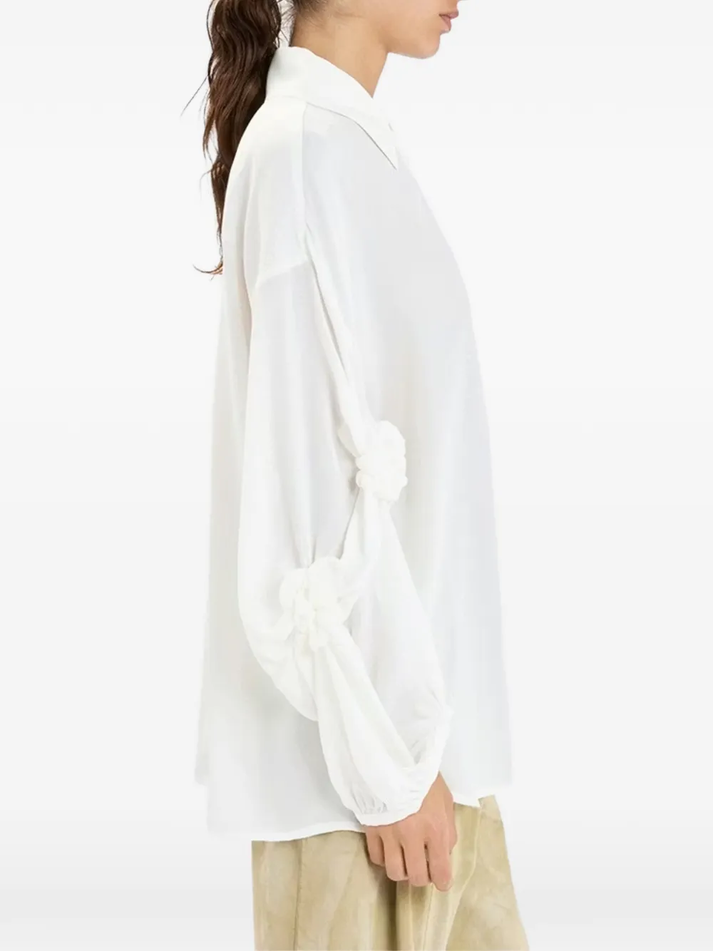  High Nap Knotted-sleeve Shirt - White 