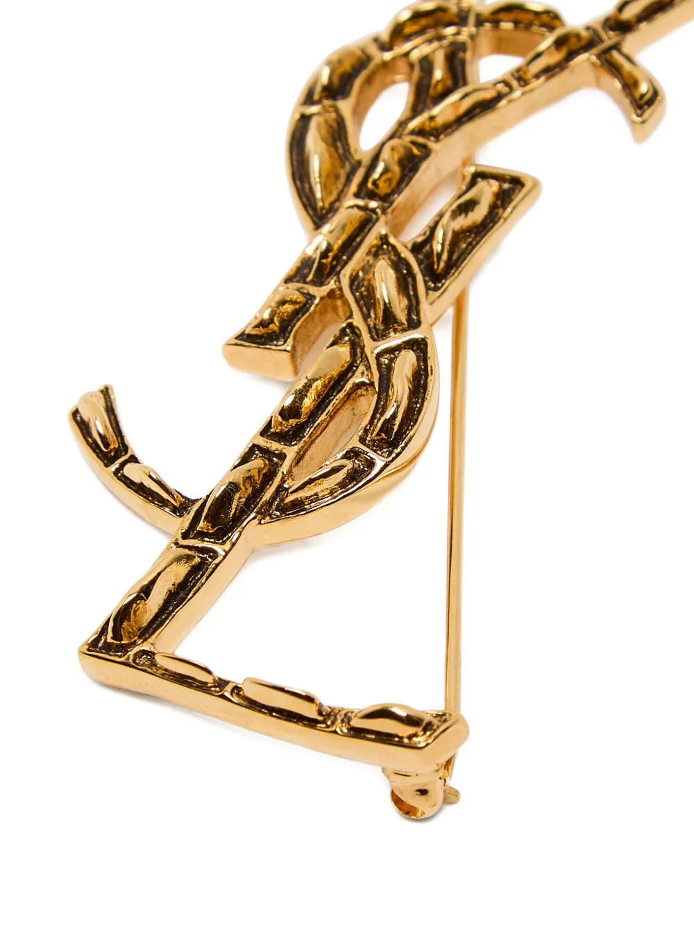  Saint Laurent Embossed Monogram Brooch - Gold 
