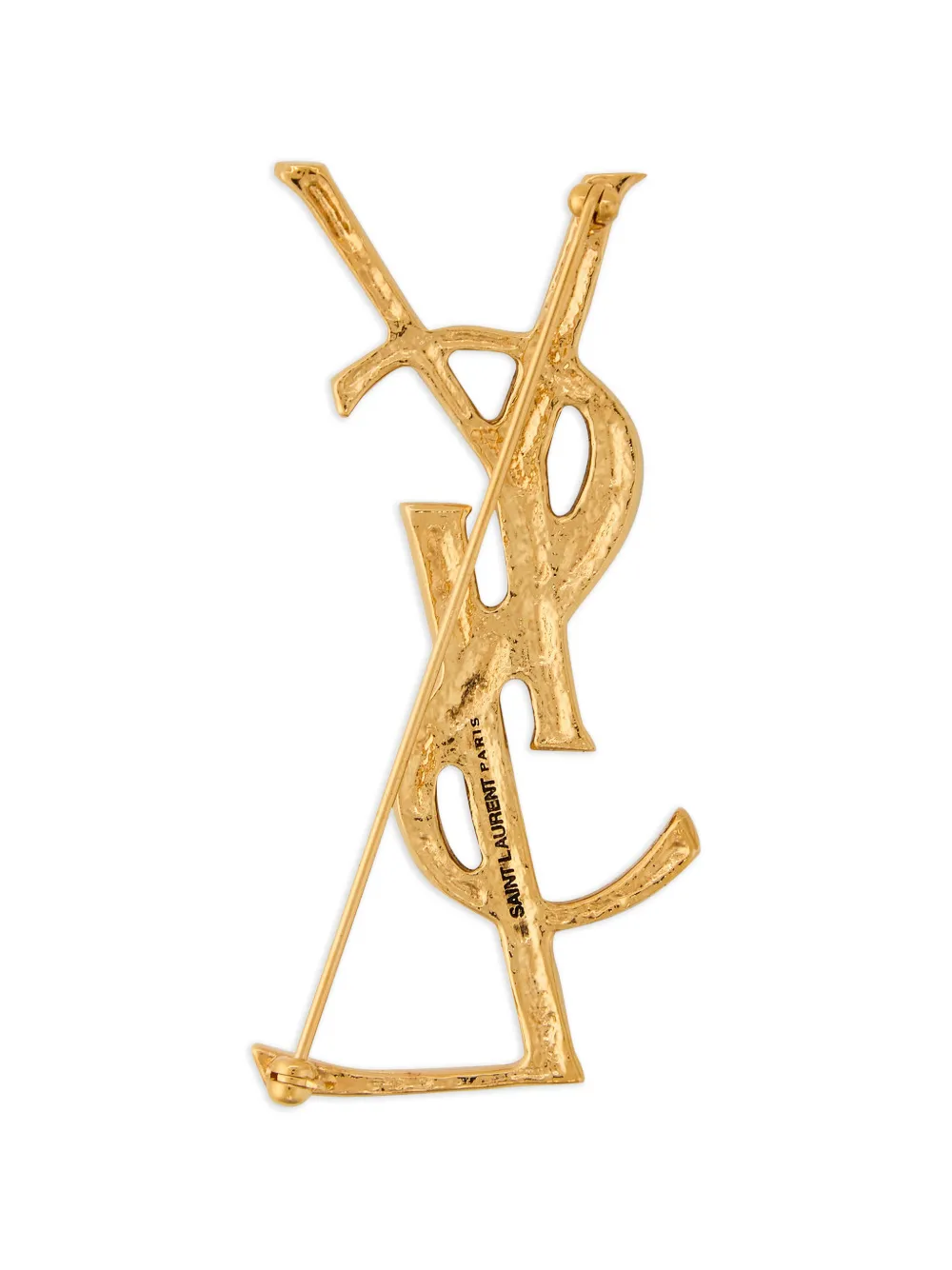  Saint Laurent Embossed Monogram Brooch - Gold 