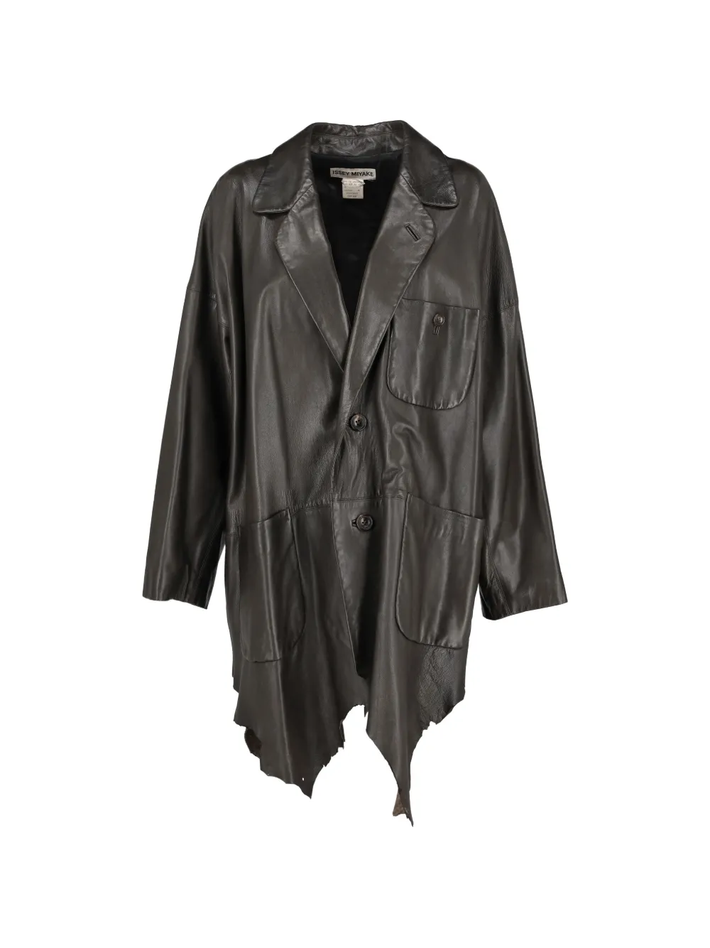 Pre-owned Issey Miyake Button Leather Jacket In Black