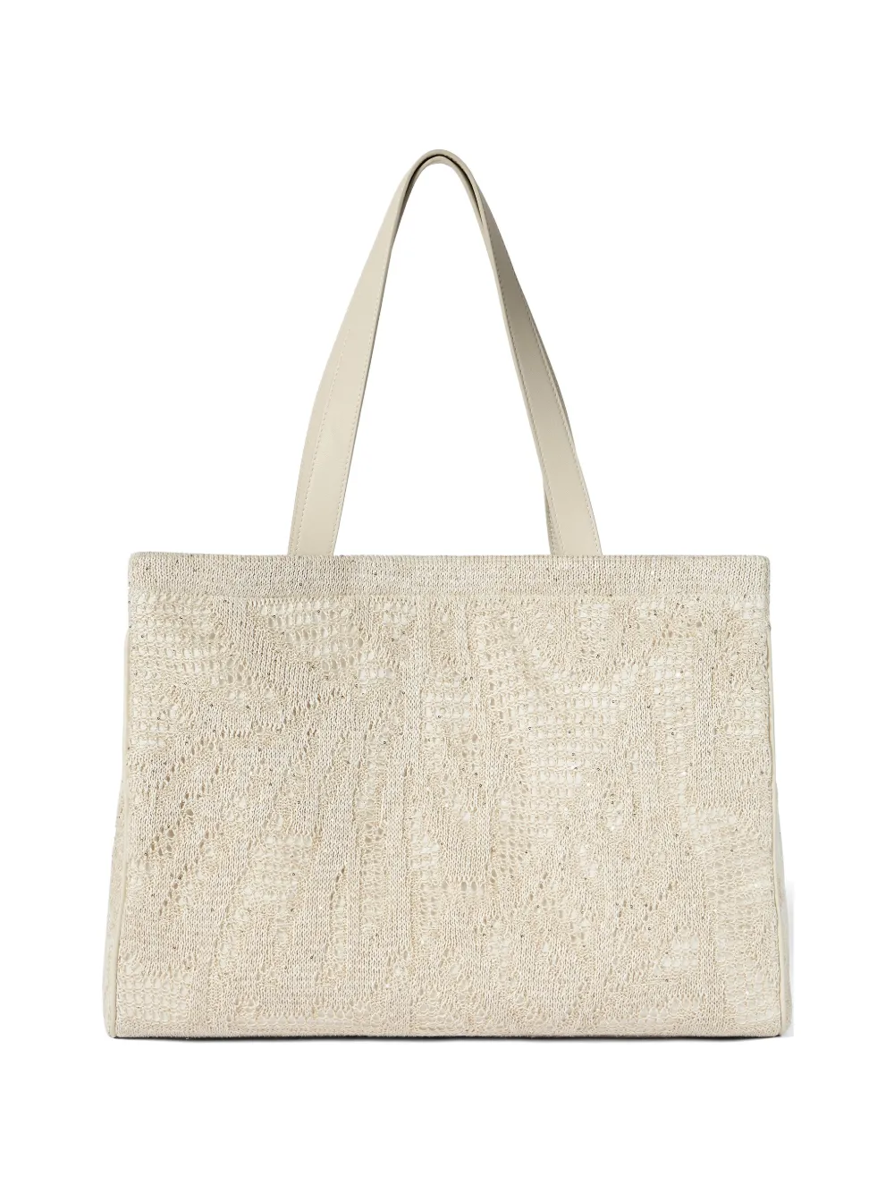 Brunello Cucinelli dazzling water lillies knit tote bag in linen and cotton - Neutrals