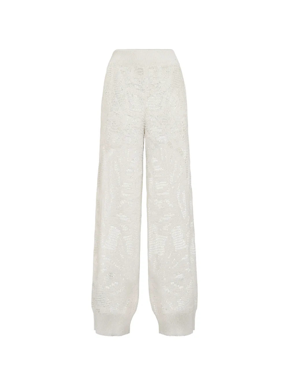 Brunello Cucinelli linen and cotton dazzling water lillies knit track trousers - Bianco