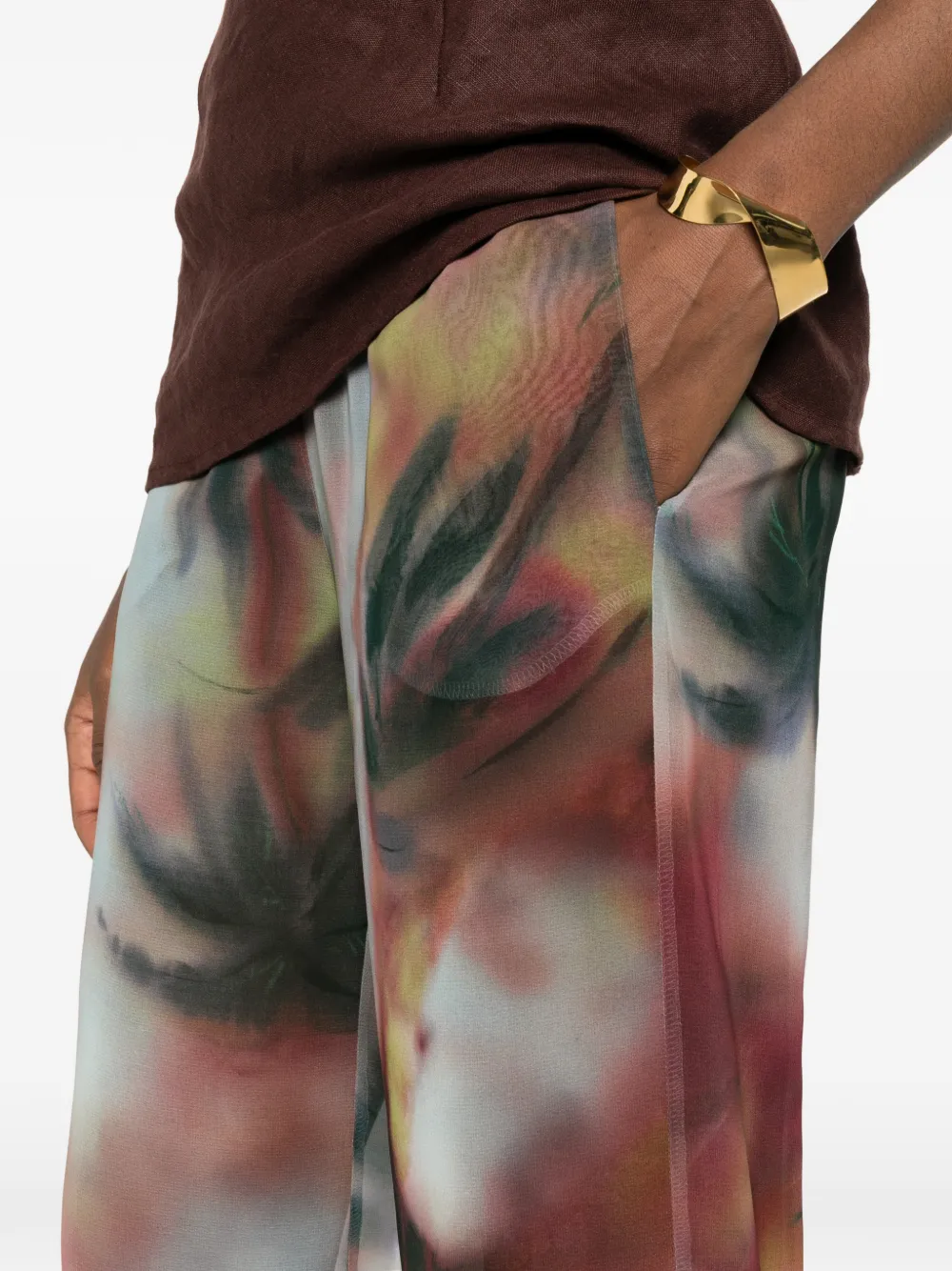 Patrizia Pepe Broek met trekkoord en bloemenprint Rood