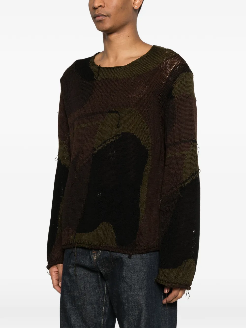 OUR LEGACY Rigid Popover gebreide trui met camouflageprint Bruin