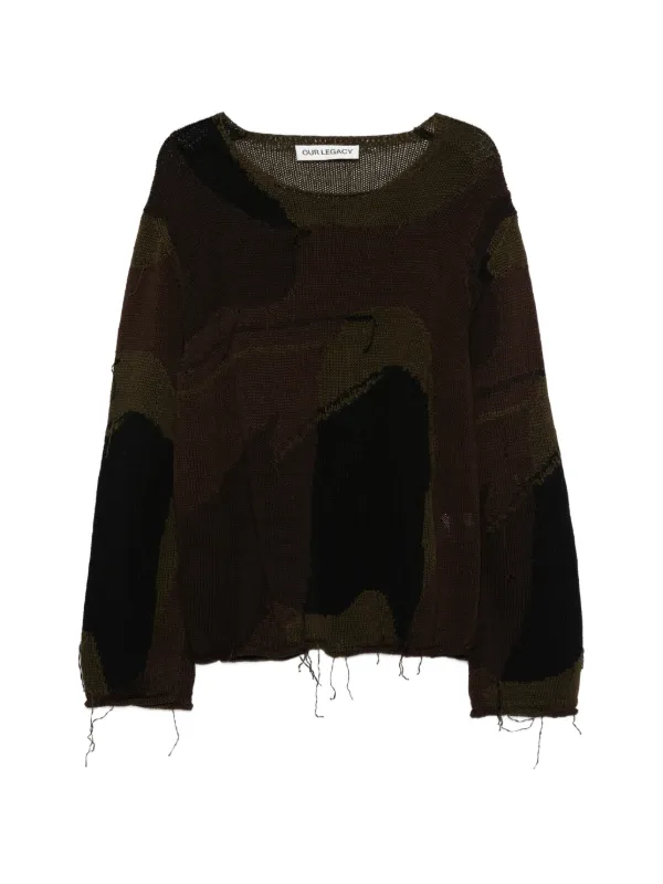 OUR LEGACY Rigid Popover Camouflage Knitted Sweater in Brown