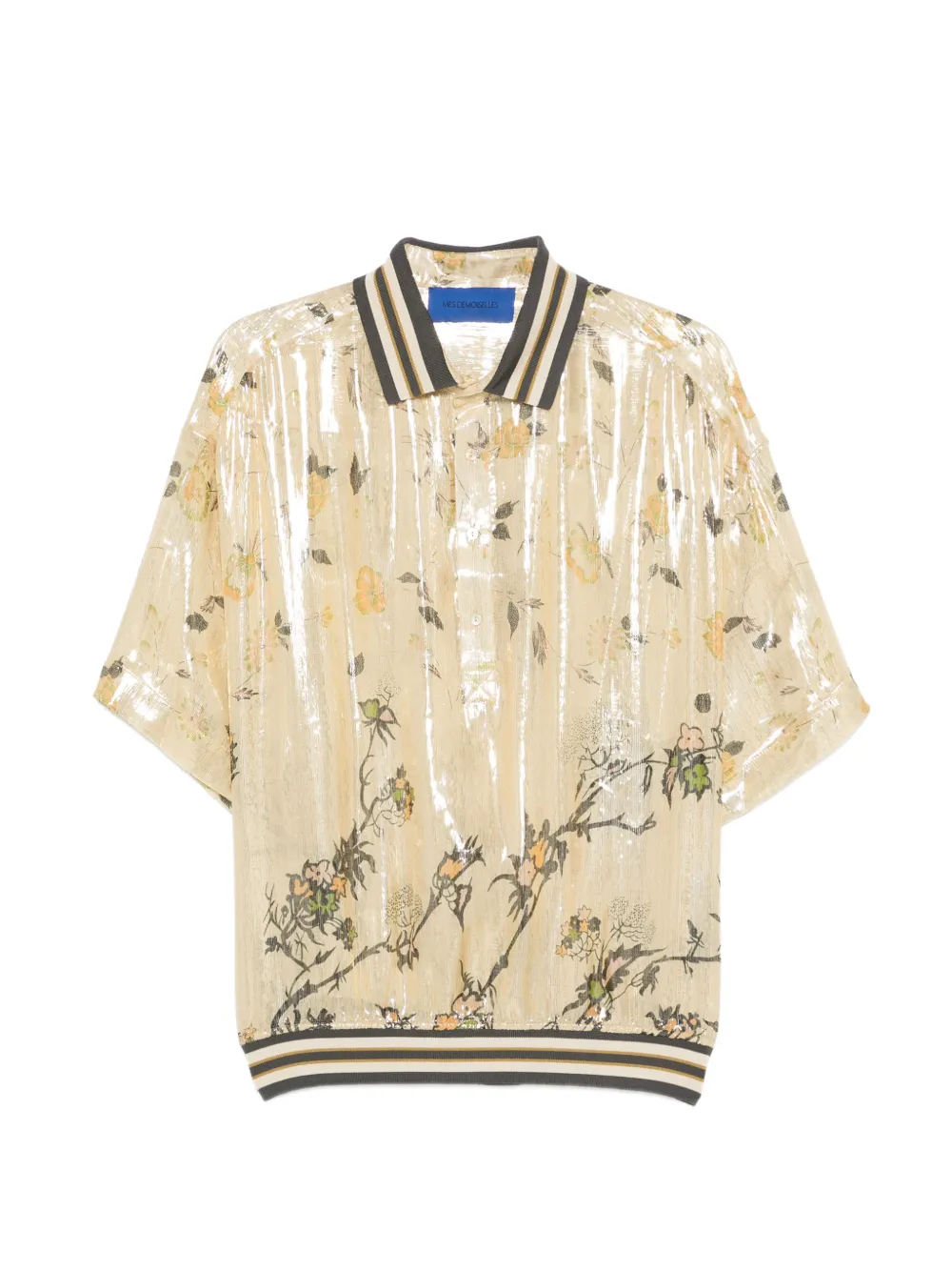 Mes Demoiselles floral print striped polo top - Oro