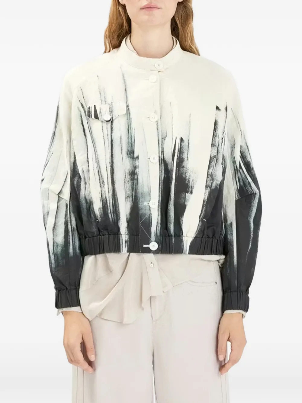  High Jack-coat Buttoned Graphic Bomber Jacket - White 