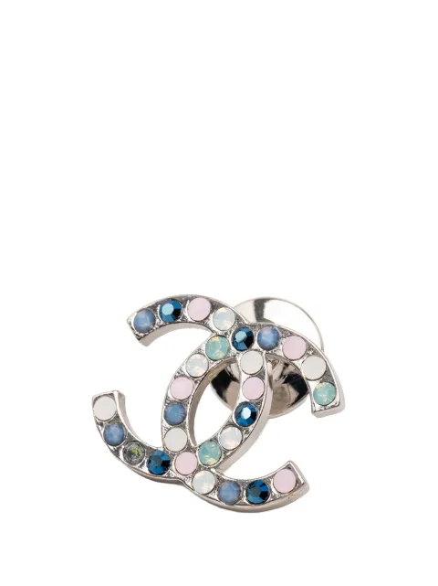 CHANEL Pre-Owned sølvbelagt flerfarvet CC broche med krystal fra 2007