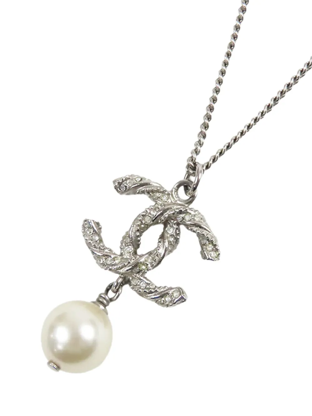 2014 Silver Plated Twisted Cc Rhinestone Faux Pearl Pendant Necklace Costume Necklace