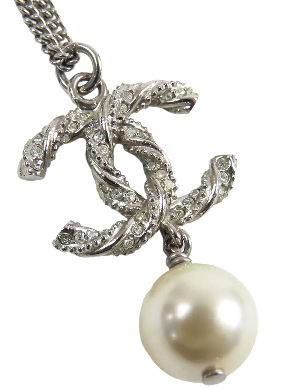 2014 Silver Plated Twisted Cc Rhinestone Faux Pearl Pendant Necklace Costume Necklace