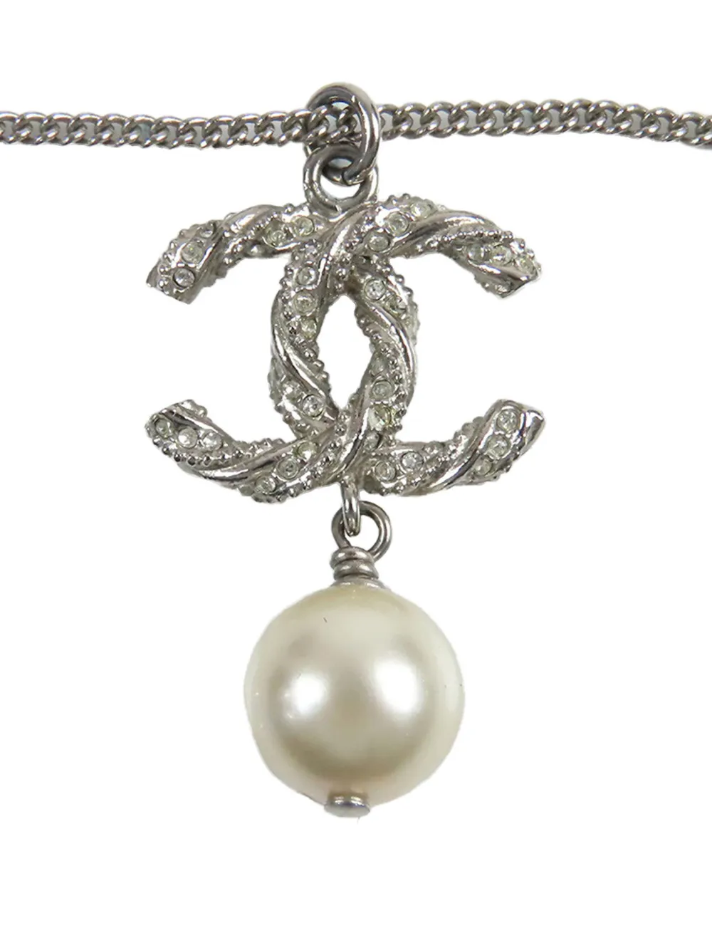 2014 Silver Plated Twisted Cc Rhinestone Faux Pearl Pendant Necklace Costume Necklace