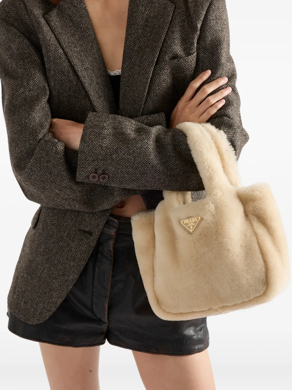  Prada Shearling Mini Handbag - Neutrals 
