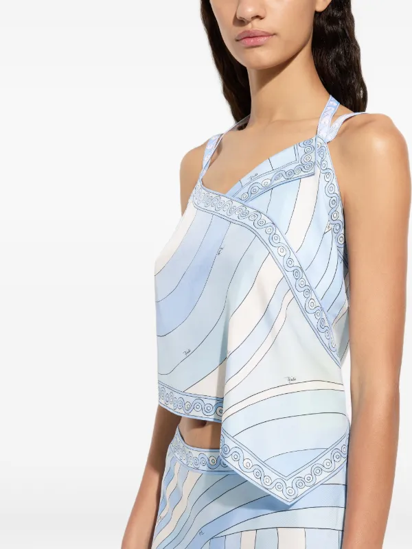 PUCCI Iride-print Silk Scarf Top | Blue | FARFETCH SG