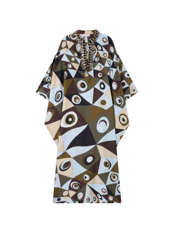 Pucci Occhi-print Silk Kaftan with Embroidery in Green