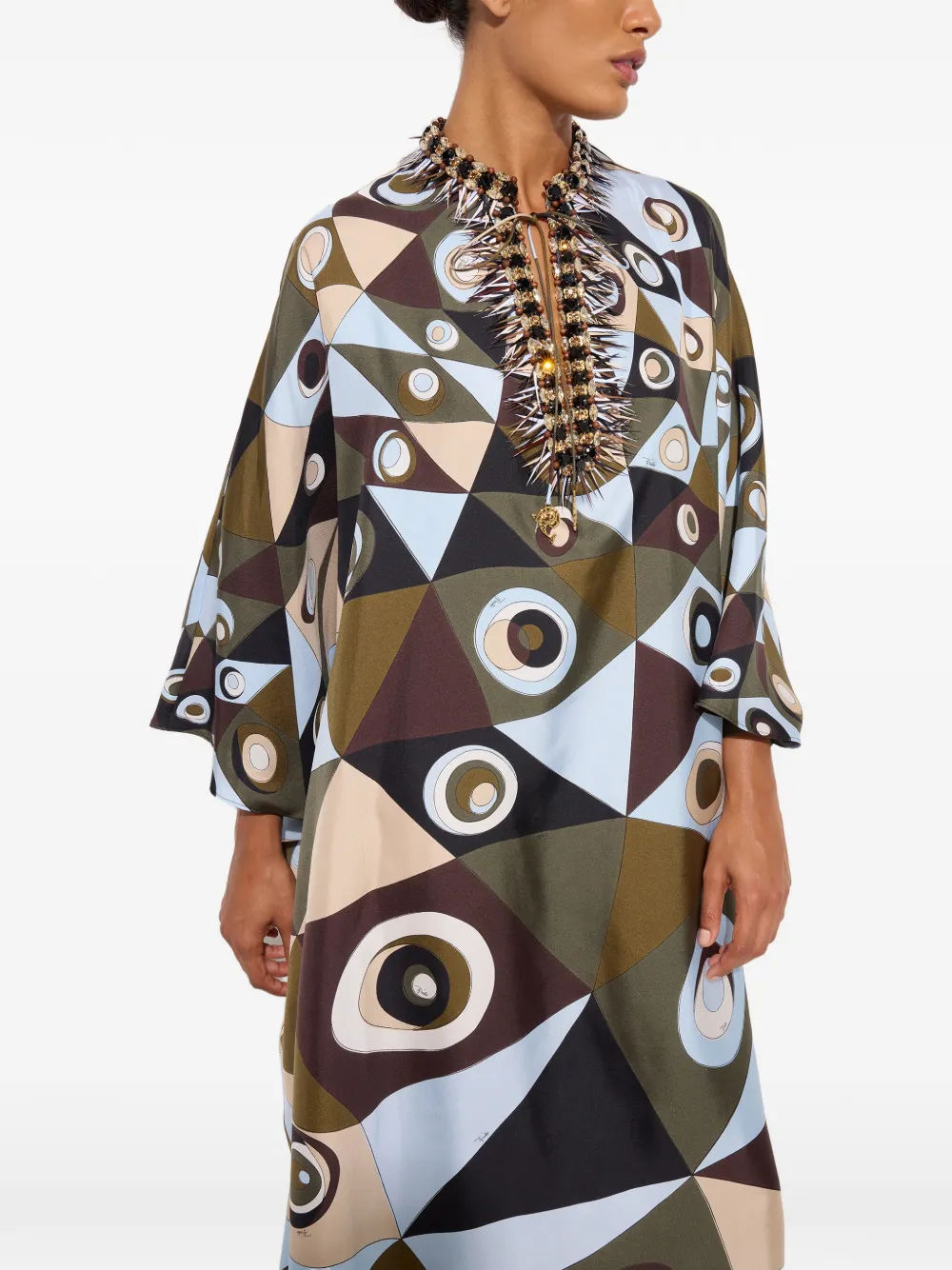 PUCCI Zijden tuniek met borduurwerk en Occhi-print Groen