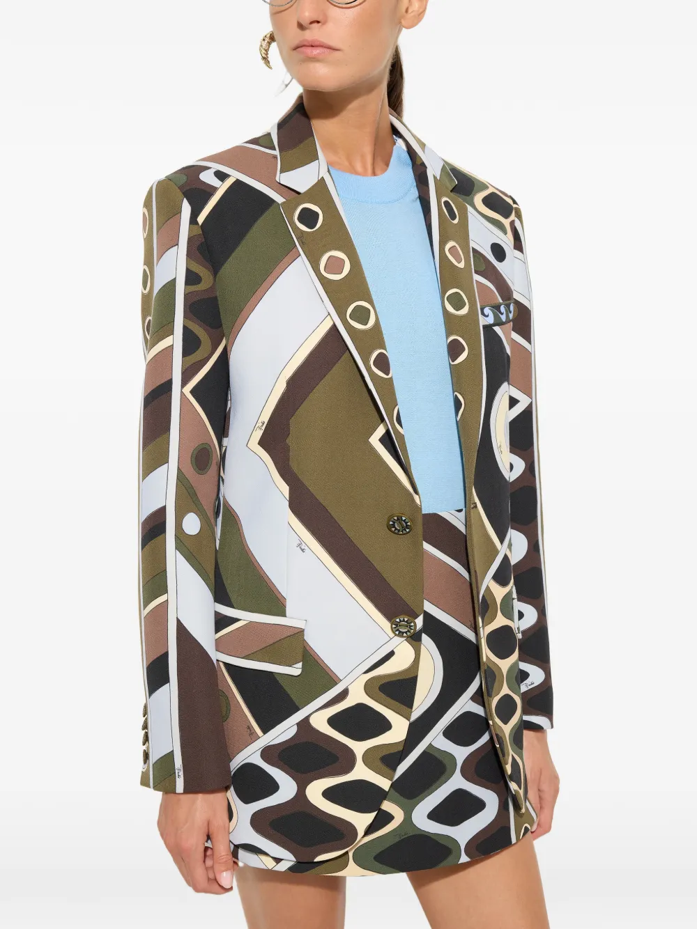 PUCCI Vivara Print Oversized Jacket in Cool Wool in Green, view 5