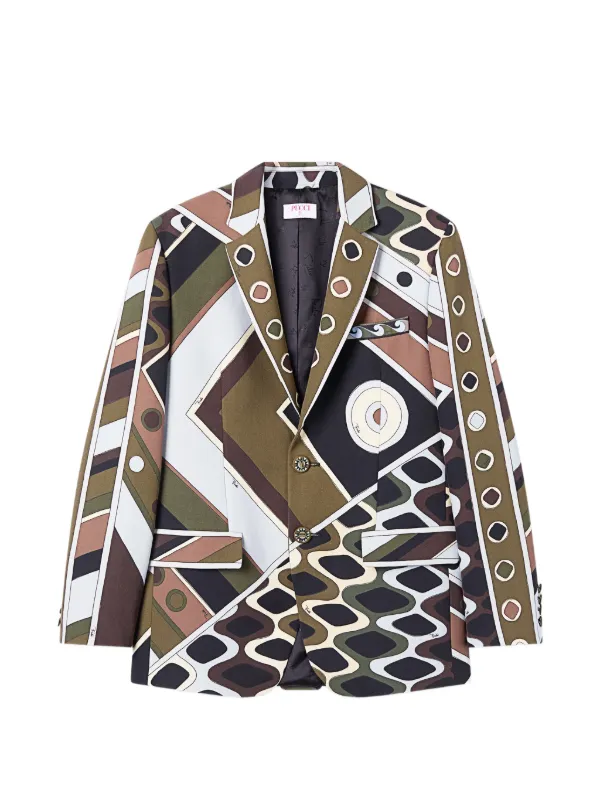 Pucci Vivara Print Oversized Jacket in Cool Wool in Green