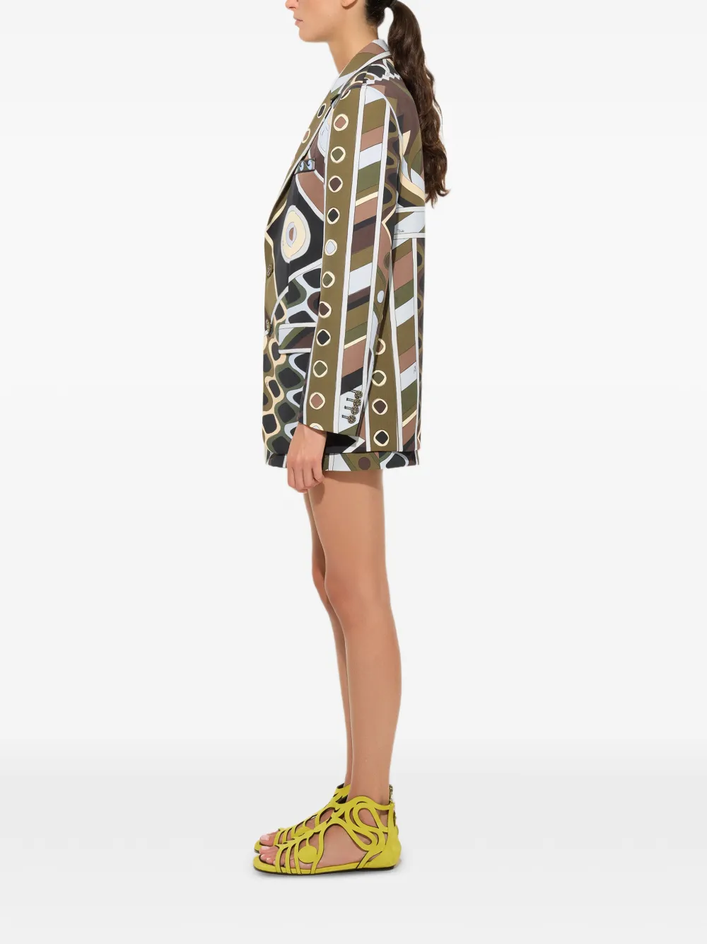 PUCCI Vivara Print Oversized Jacket in Cool Wool in Green, view 3