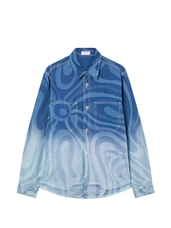Pucci Marmo Print Oversized Denim Jacket in Blue
