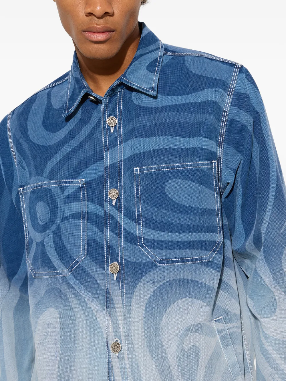 PUCCI Marmo Print Oversized Denim Jacket in Blue, view 5