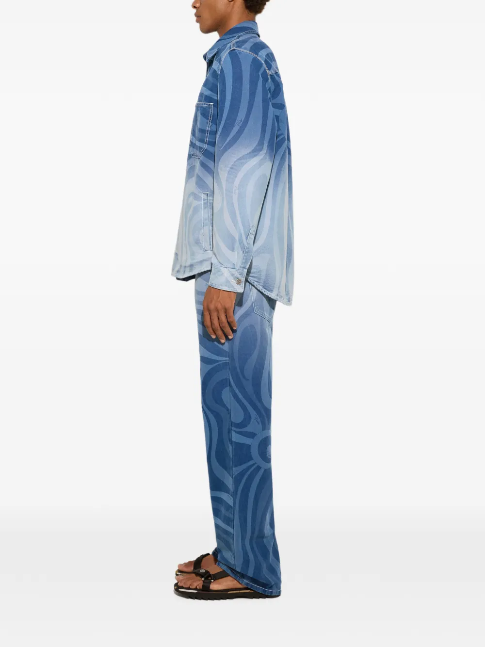 PUCCI Marmo Print Oversized Denim Jacket in Blue, view 3