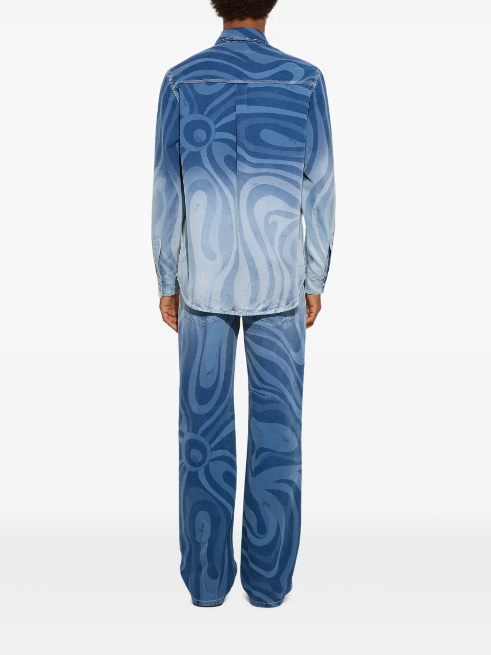 PUCCI Marmo Print Oversized Denim Jacket in Blue, view 4