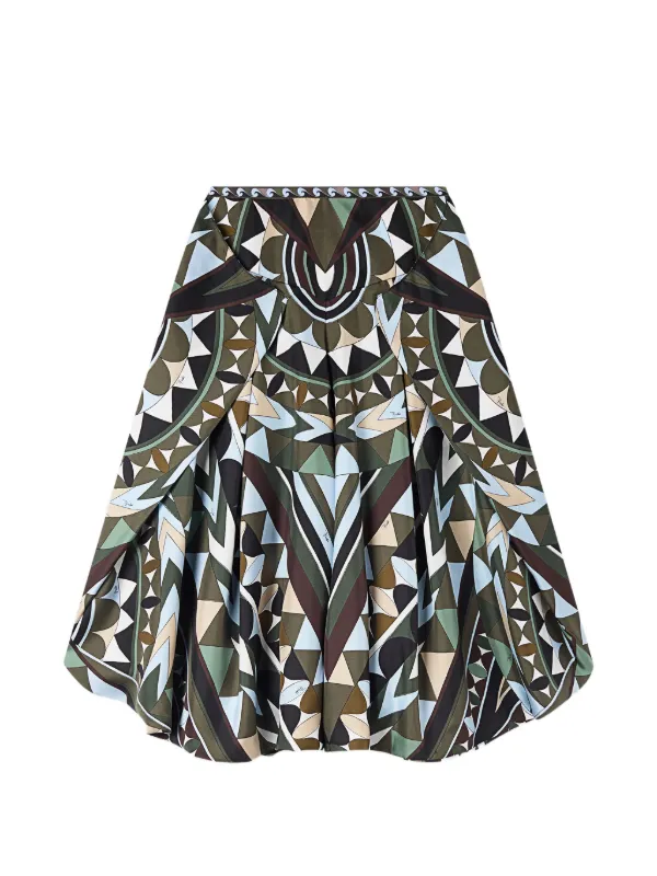 Pucci Manuba Print Wide Silk Pants in Green