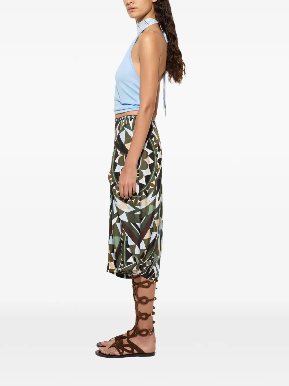PUCCI Zijden broek met wijde pijpen en Manuba-print Groen