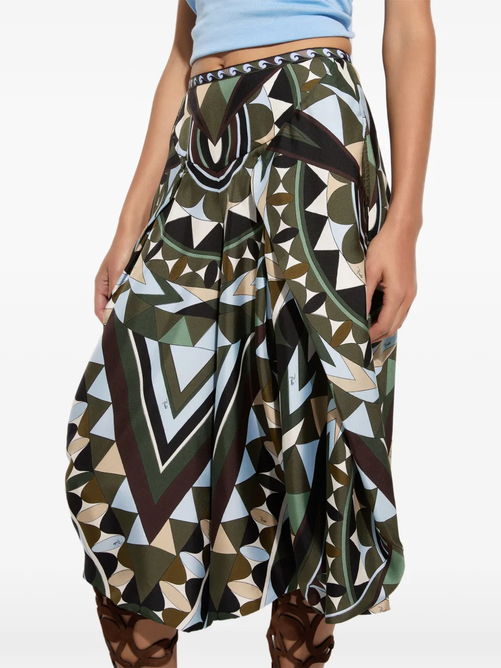 PUCCI Zijden broek met wijde pijpen en Manuba-print Groen