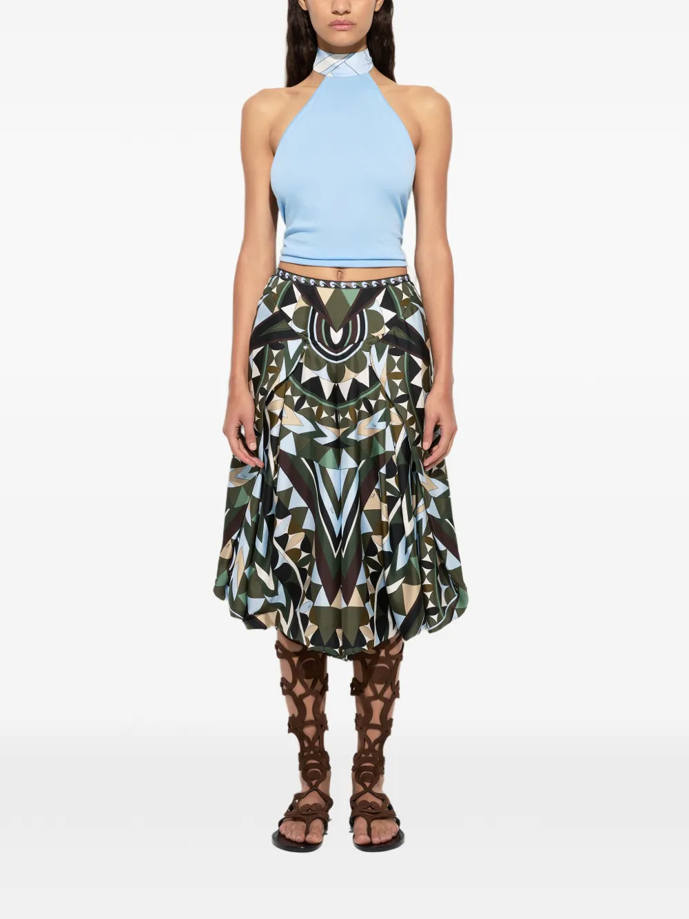PUCCI Zijden broek met wijde pijpen en Manuba-print Groen