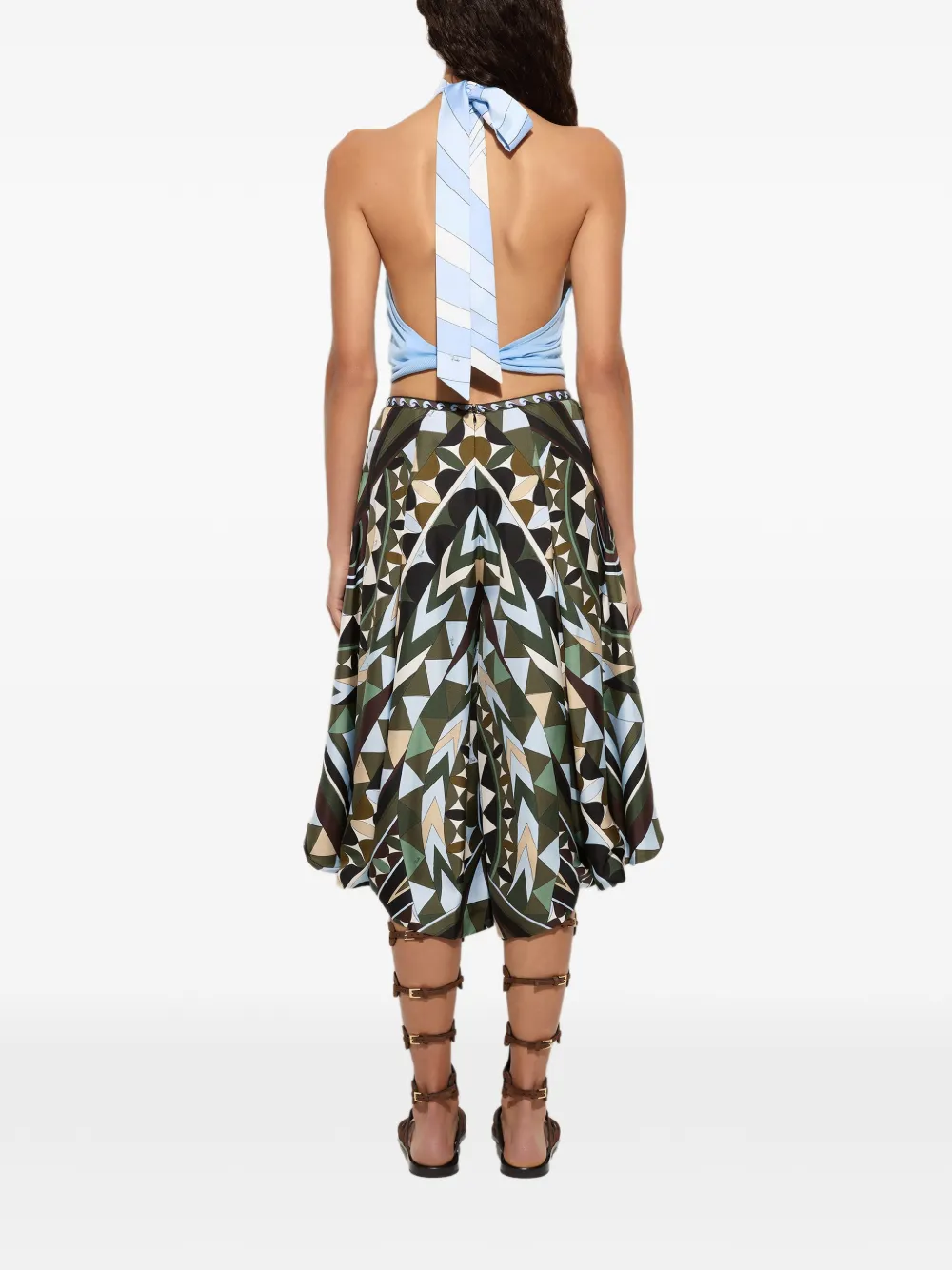 PUCCI Zijden broek met wijde pijpen en Manuba-print Groen