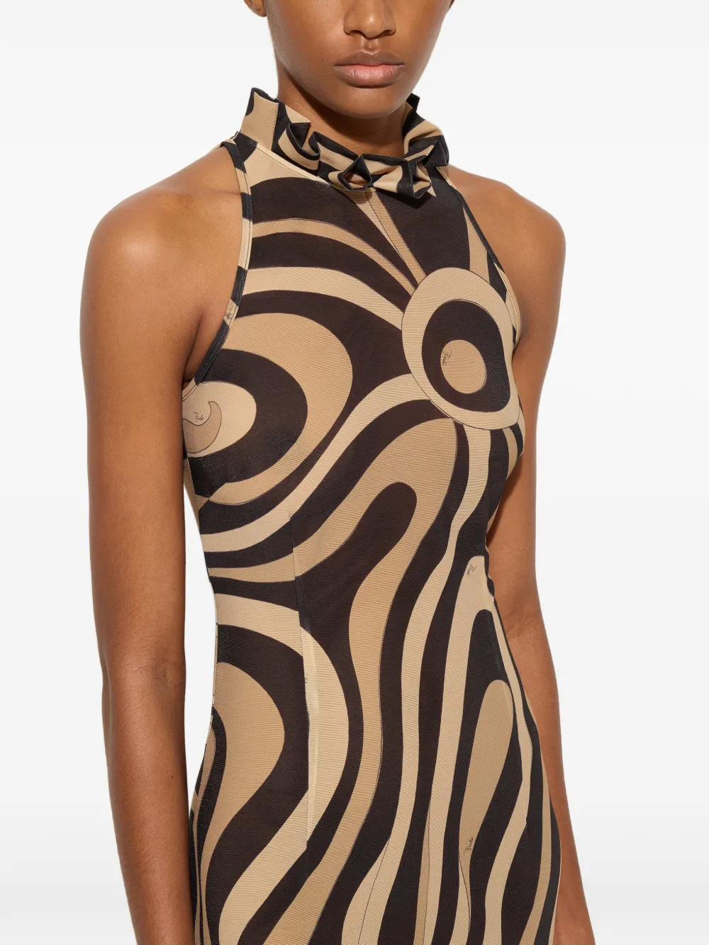 PUCCI Jurk met Marmo-print en ruches Zwart