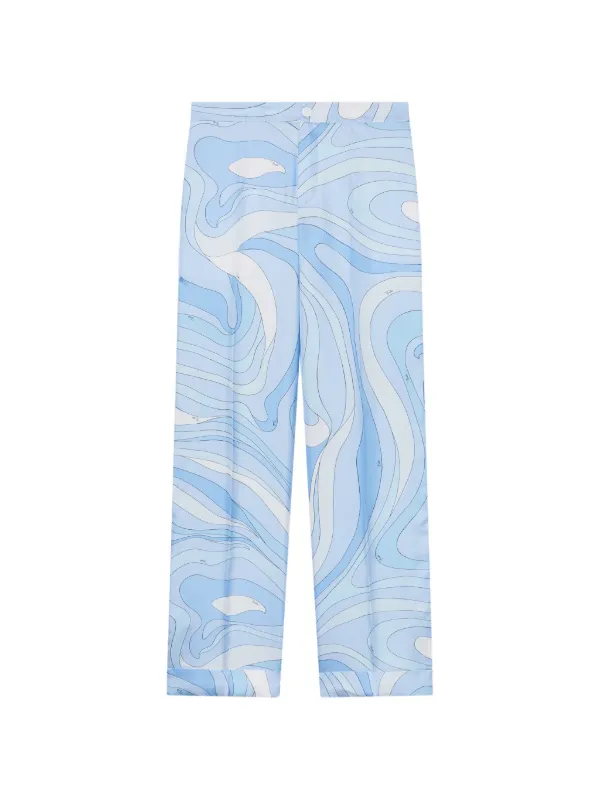 Pucci Marmo-print Silk Pants in Blue