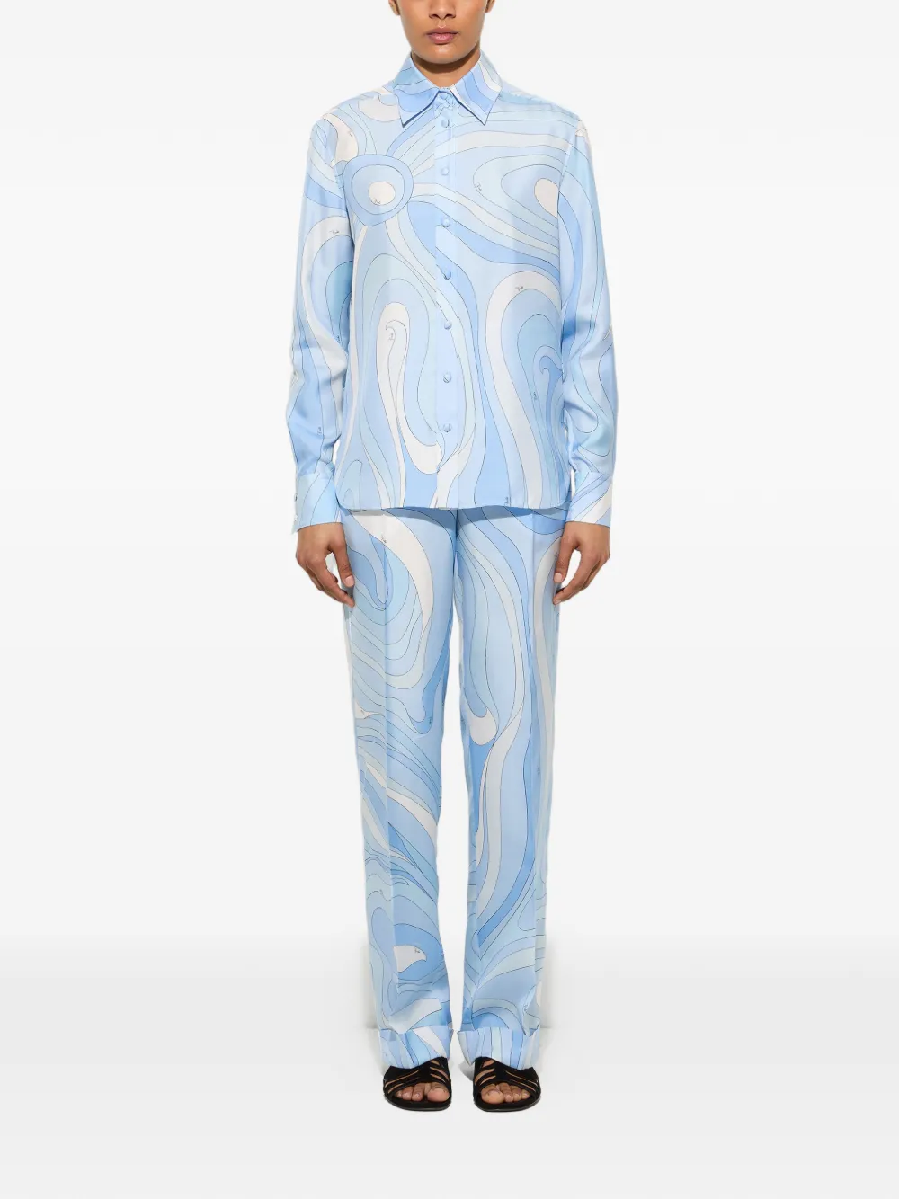  Pucci Marmo-print Silk Pants - Blue 